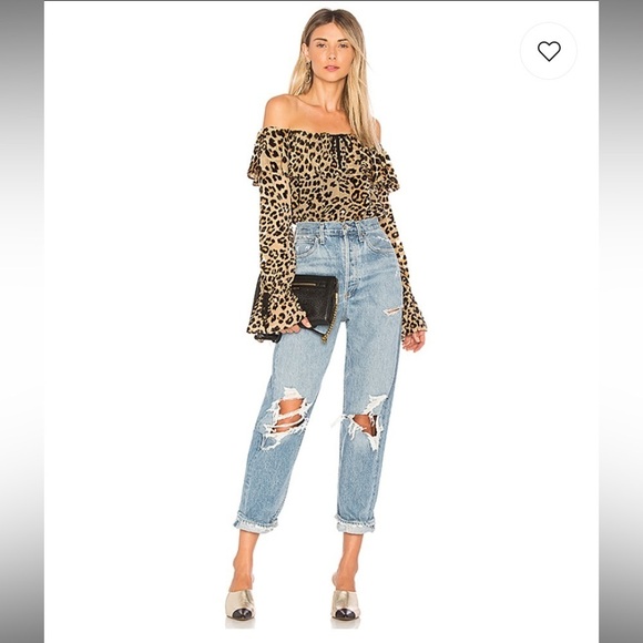 House of Harlow x Revolve Satin Leopard Print Off the Shoulder Bodysuit XS - Picture 5 of 12